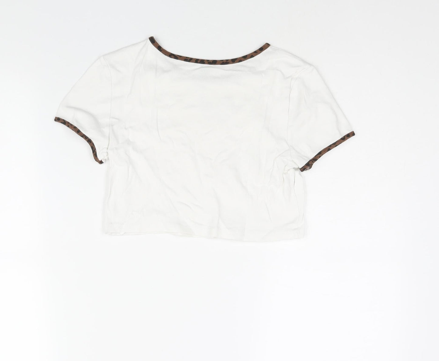 Divided by H&M Womens White Cotton Cropped T-Shirt Size M Round Neck - Butterfly Print