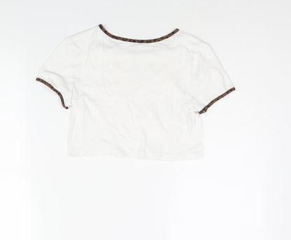 Divided by H&M Womens White Cotton Cropped T-Shirt Size M Round Neck - Butterfly Print