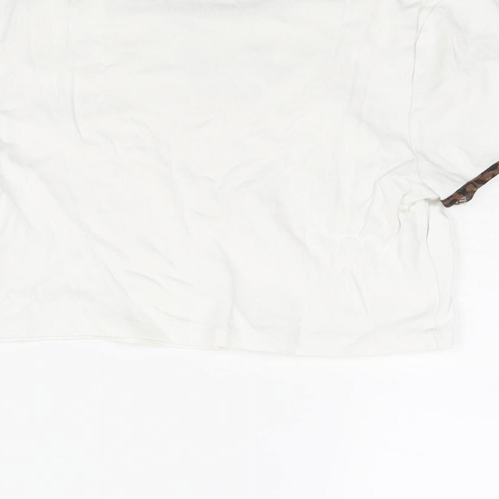 Divided by H&M Womens White Cotton Cropped T-Shirt Size M Round Neck - Butterfly Print