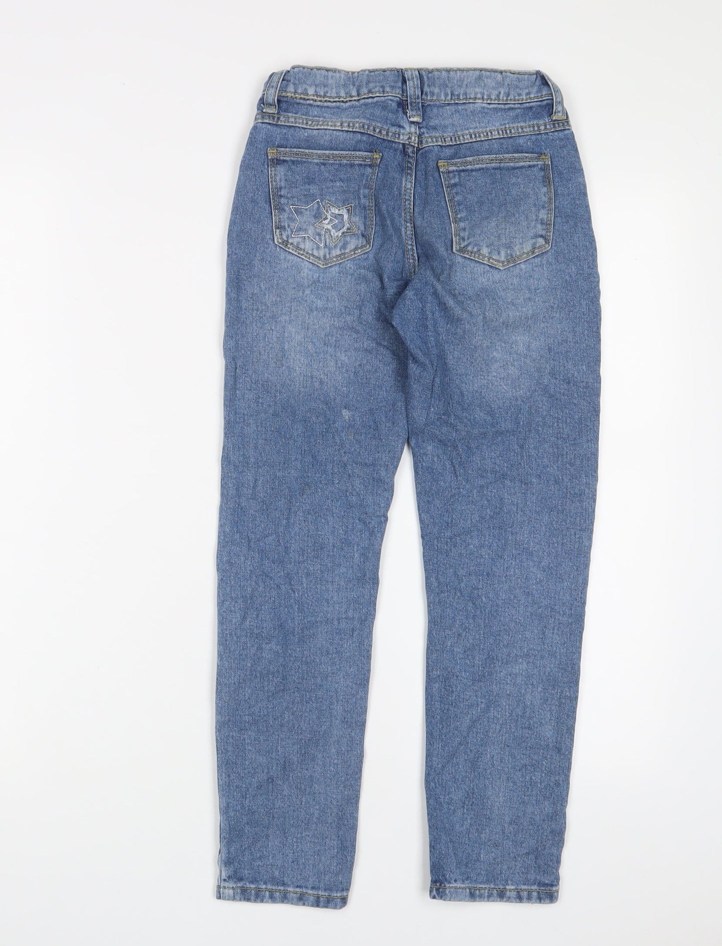 John Lewis Girls Blue Cotton Straight Jeans Size 8 Years Regular Zip - Embroidered, Stars
