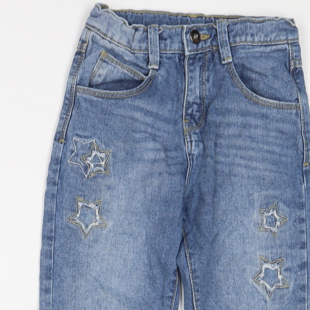 John Lewis Girls Blue Cotton Straight Jeans Size 8 Years Regular Zip - Embroidered, Stars