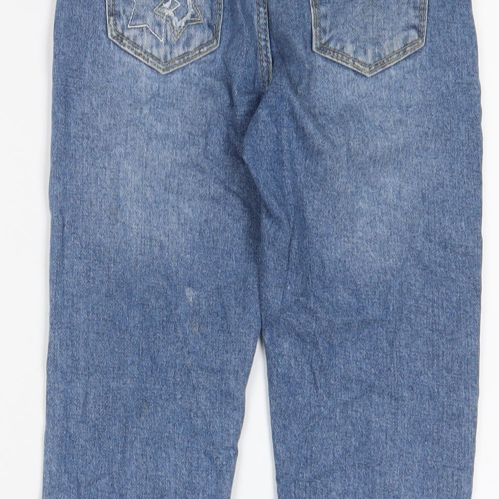 John Lewis Girls Blue Cotton Straight Jeans Size 8 Years Regular Zip - Embroidered, Stars