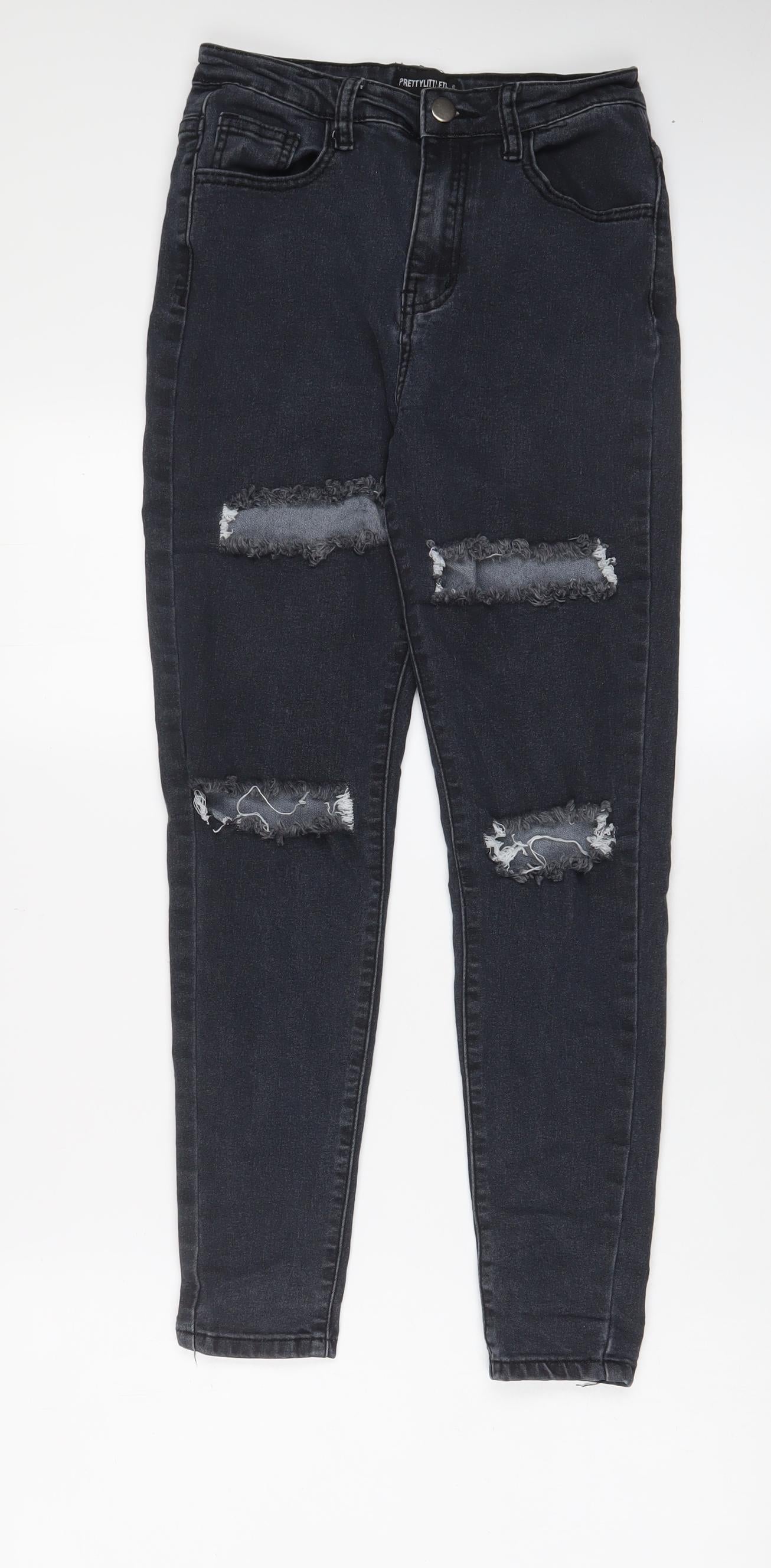 PRETTYLITTLETHING Womens Grey Cotton Skinny Jeans Size 6 L26 in Regular Zip