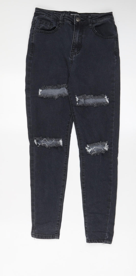 PRETTYLITTLETHING Womens Grey Cotton Skinny Jeans Size 6 L26 in Regular Zip