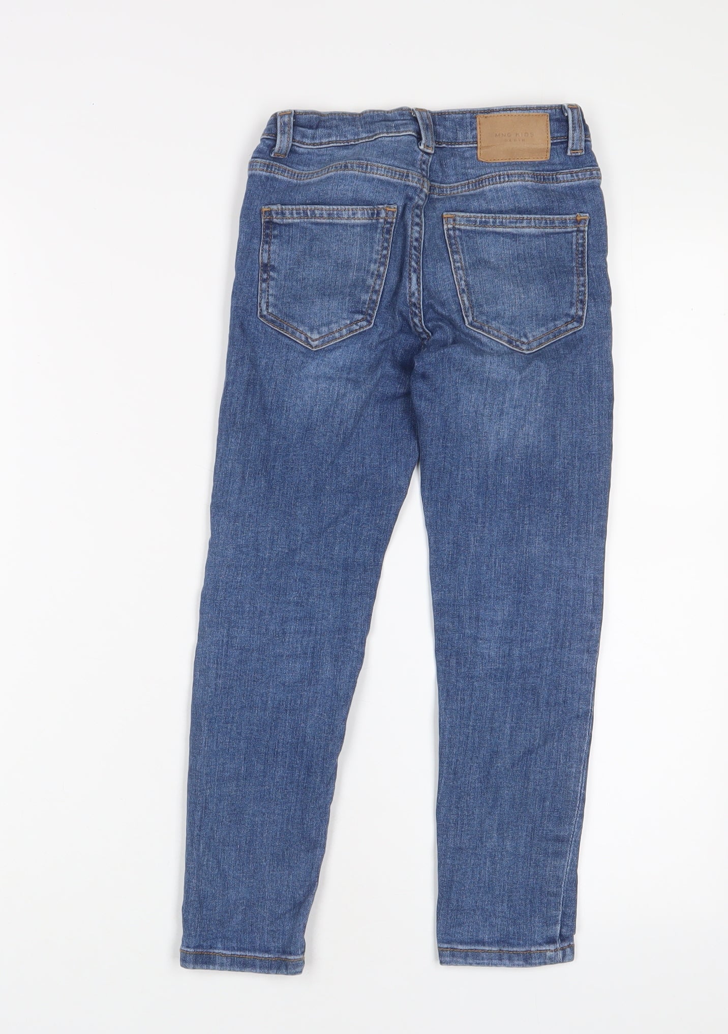 Mango Girls Blue Cotton Skinny Jeans Size 7 Years L20 in Regular Zip - Adjustable waist, Pockets