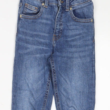 Mango Girls Blue Cotton Skinny Jeans Size 7 Years L20 in Regular Zip - Adjustable waist, Pockets