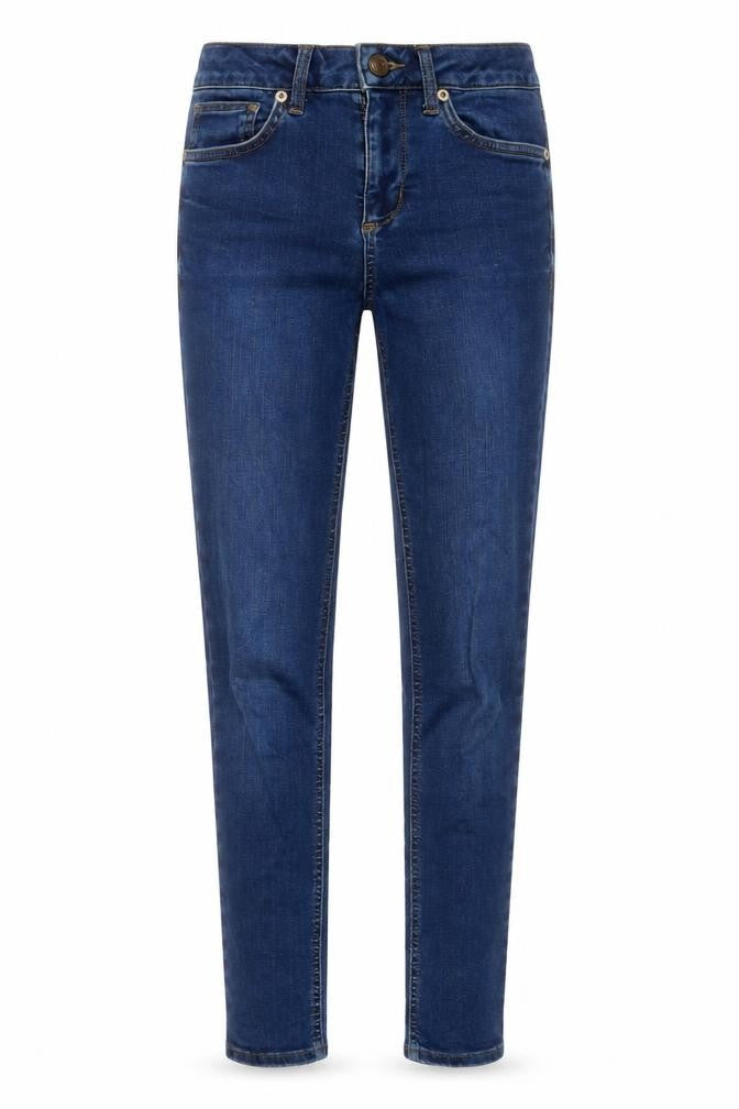 Front view of BDG women’s blue cotton skinny jeans, size UK 27, in, 30-inch leg regular zip
