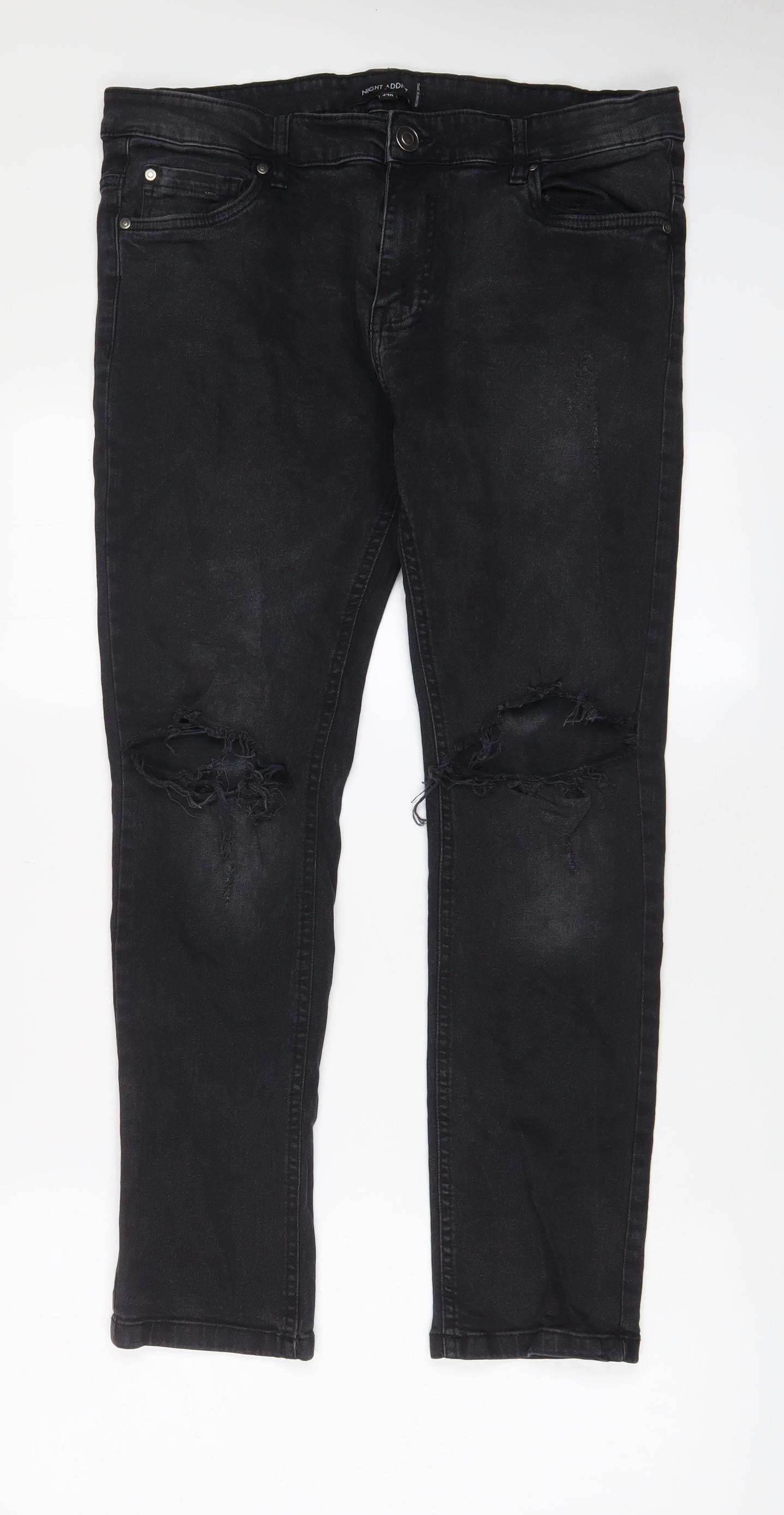 Night Addict Womens Black Cotton Straight Jeans Size 34 in L28 in Regular Zip