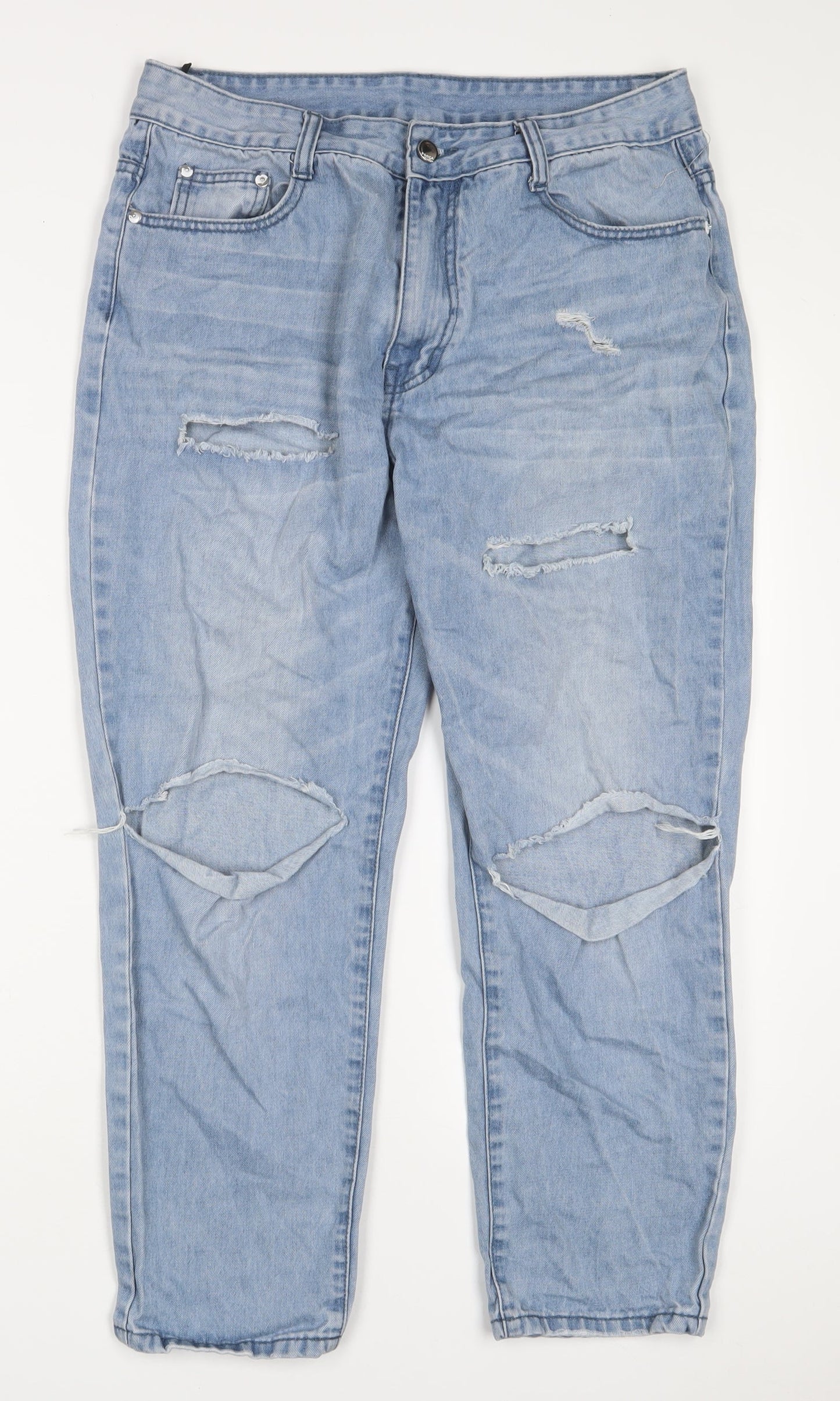 Paocai Womens Blue Cotton Straight Jeans Size XL L25 in Regular Zip