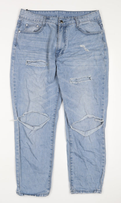 Paocai Womens Blue Cotton Straight Jeans Size XL L25 in Regular Zip