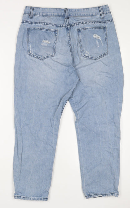 Paocai Womens Blue Cotton Straight Jeans Size XL L25 in Regular Zip