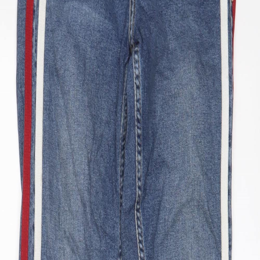 Topshop Womens Blue Striped Cotton Skinny Jeans Size 25 in L29 in Regular Zip