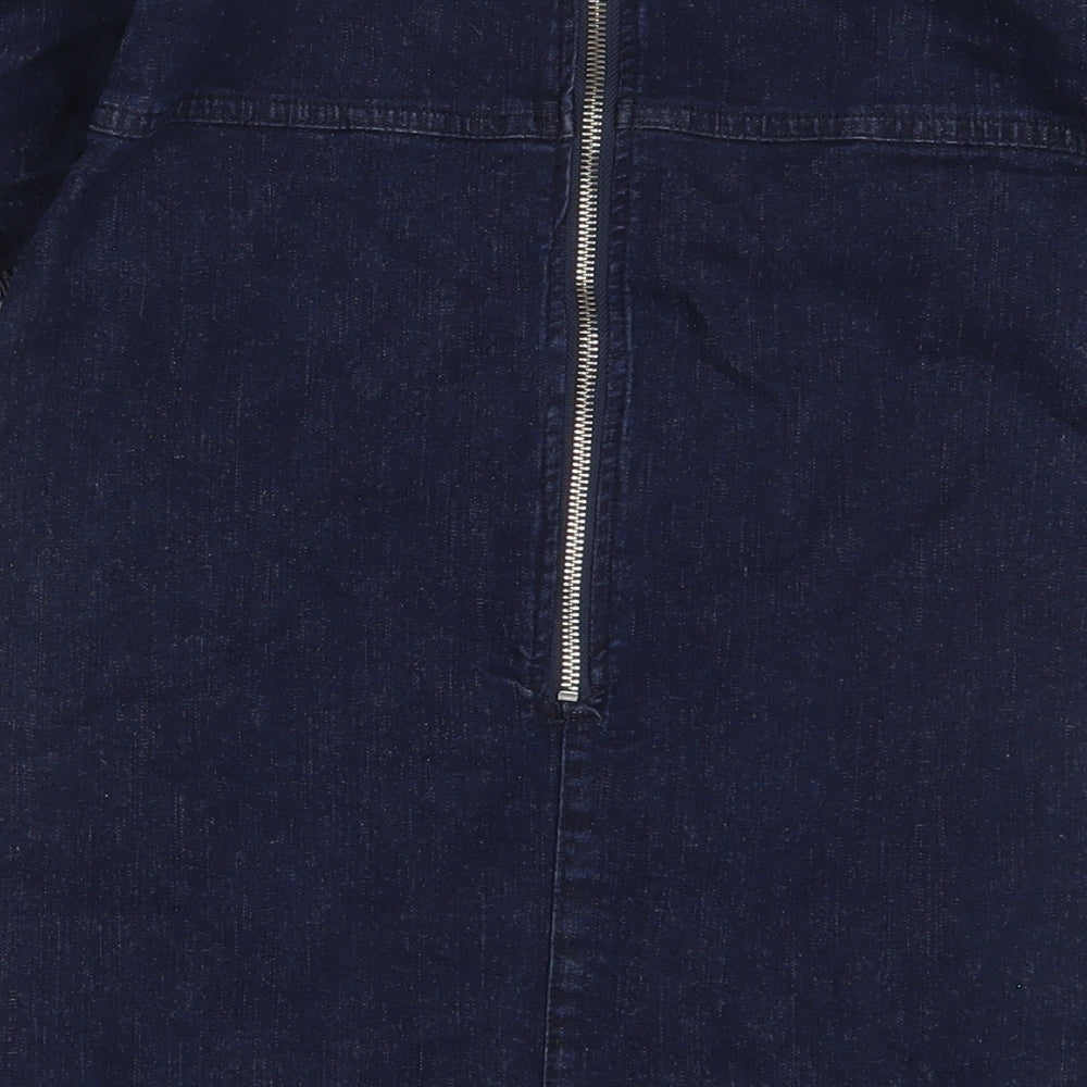 Miss Selfridge Womens Blue Cotton A-Line Size 8 Off the Shoulder Zip