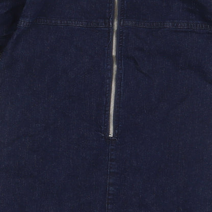 Miss Selfridge Womens Blue Cotton A-Line Size 8 Off the Shoulder Zip