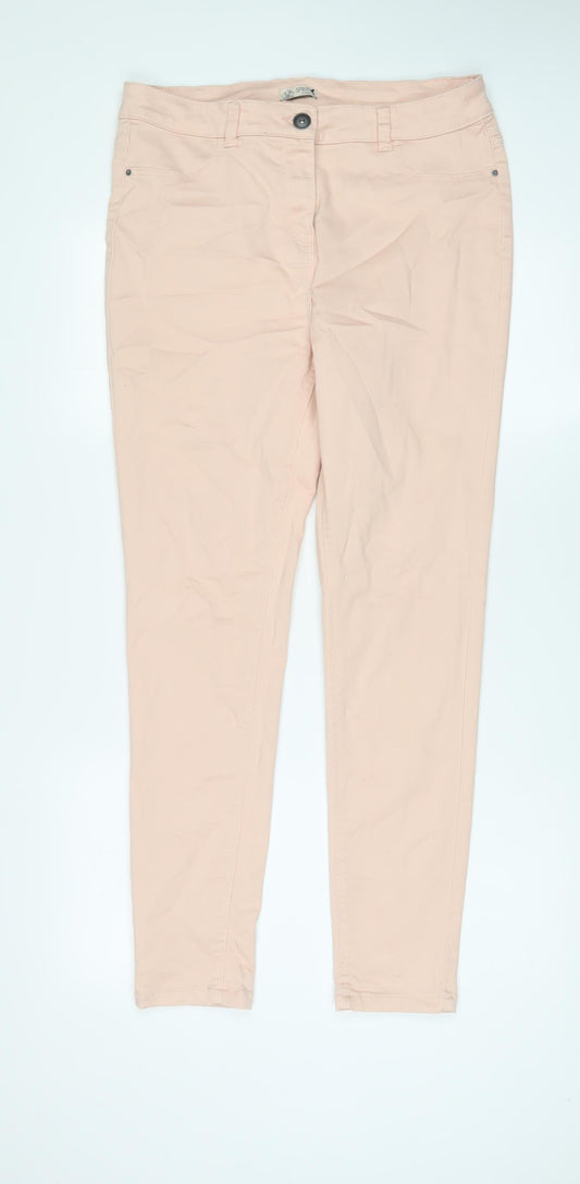 M&Co Womens Pink Cotton Skinny Jeans Size 14 L31 in Regular Zip