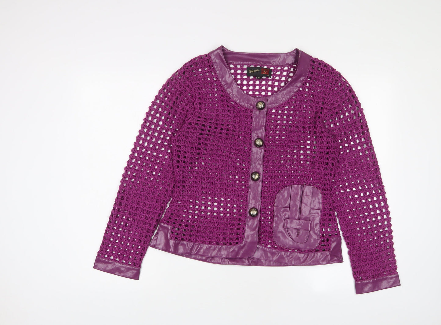 Stephan y Womens Purple Boat Neck Acrylic Cardigan Jumper Size M