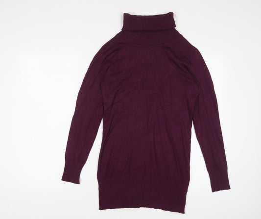ESMARA Womens Purple Viscose Jumper Dress Size 10 Roll Neck Pullover