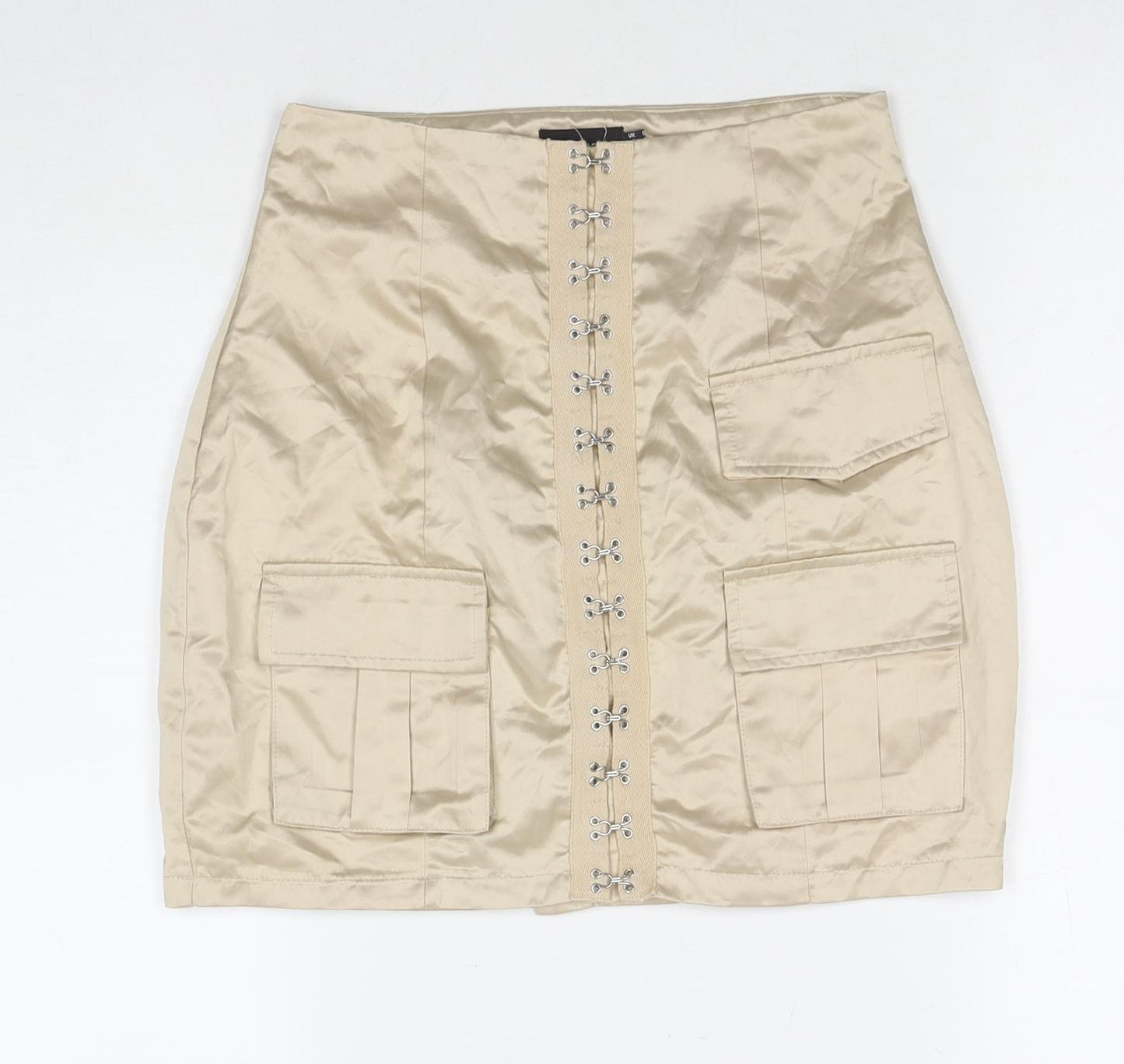 PRETTYLITTLETHING Womens Beige Polyester Cargo Skirt Size 6