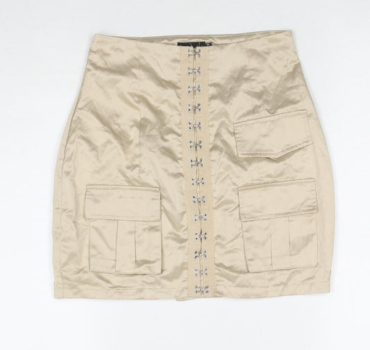 PRETTYLITTLETHING Womens Beige Polyester Cargo Skirt Size 6