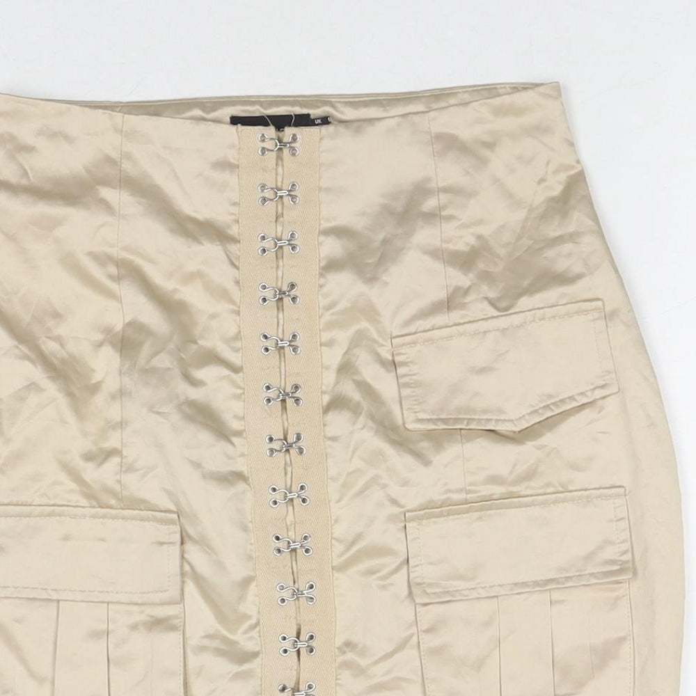 PRETTYLITTLETHING Womens Beige Polyester Cargo Skirt Size 6