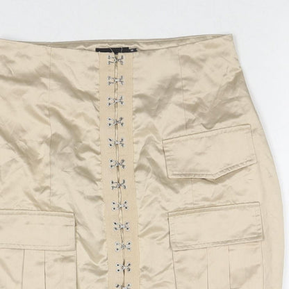 PRETTYLITTLETHING Womens Beige Polyester Cargo Skirt Size 6