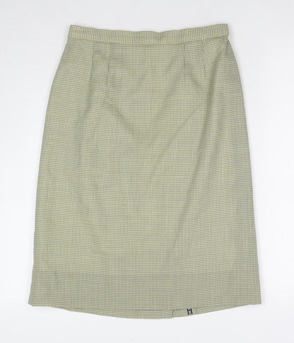 Made in U.K. Womens Green Herringbone Wool A-Line Skirt Size 28 in Zip