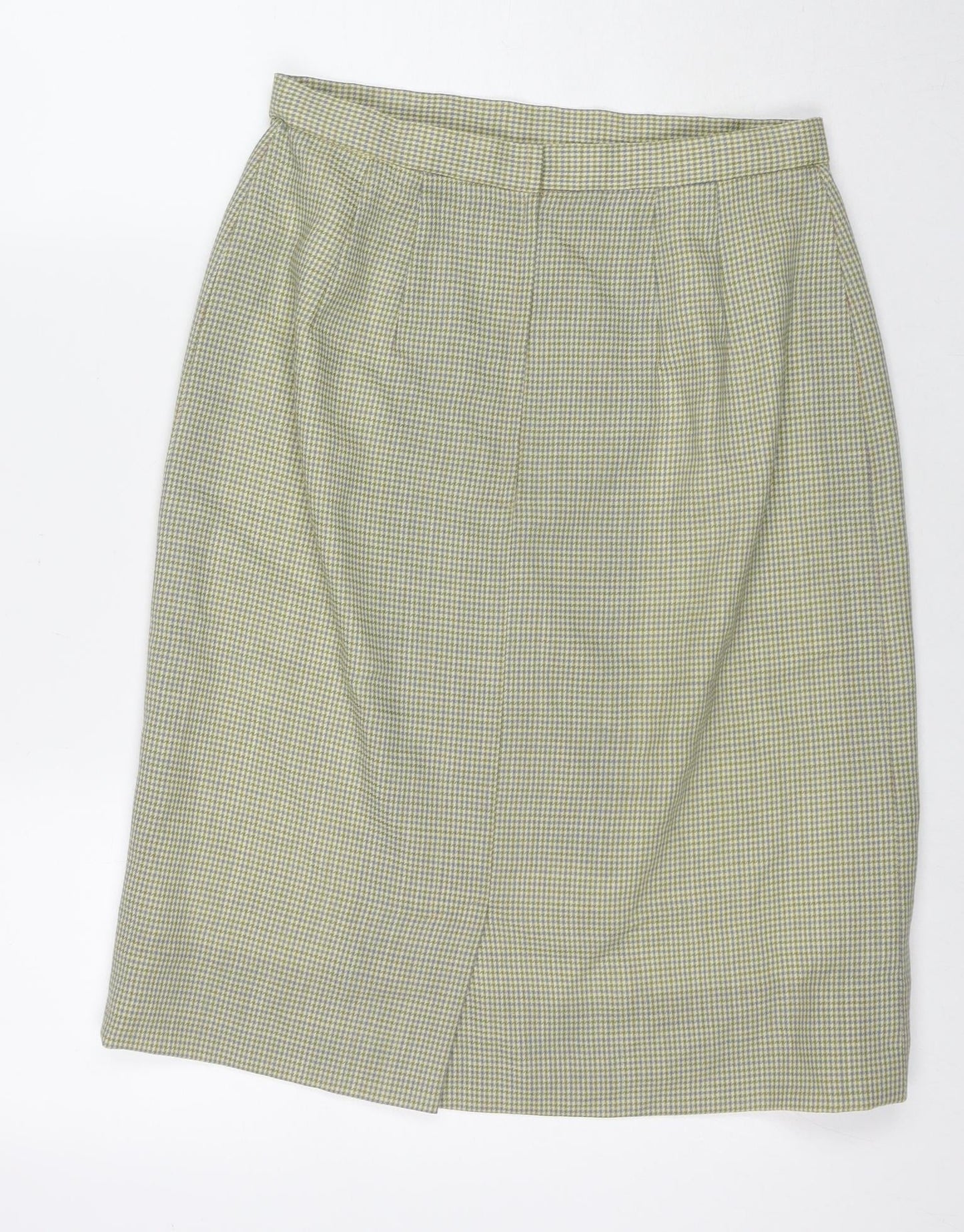 Made in U.K. Womens Green Herringbone Wool A-Line Skirt Size 28 in Zip