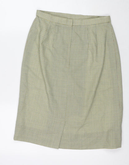Made in U.K. Womens Green Herringbone Wool A-Line Skirt Size 28 in Zip