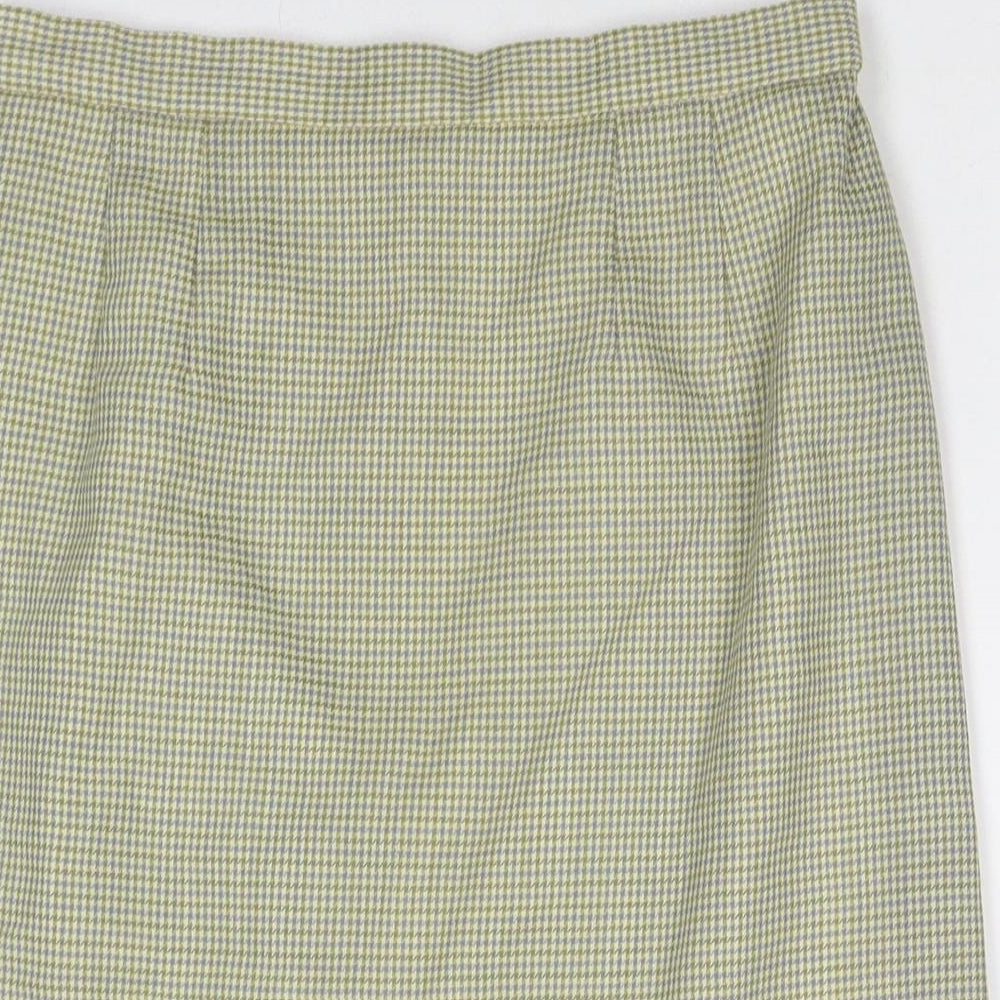 Made in U.K. Womens Green Herringbone Wool A-Line Skirt Size 28 in Zip