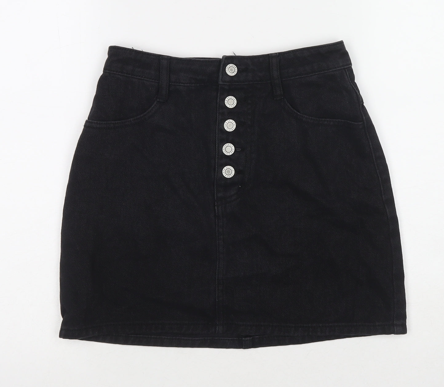 John Galt Womens Black Cotton A-Line Skirt Size S Zip