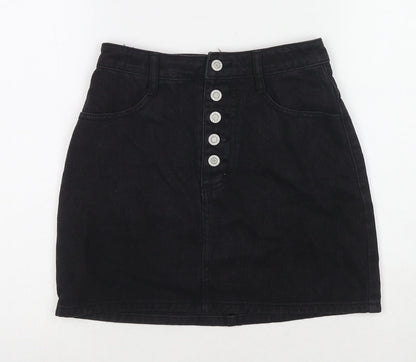 John Galt Womens Black Cotton A-Line Skirt Size S Zip