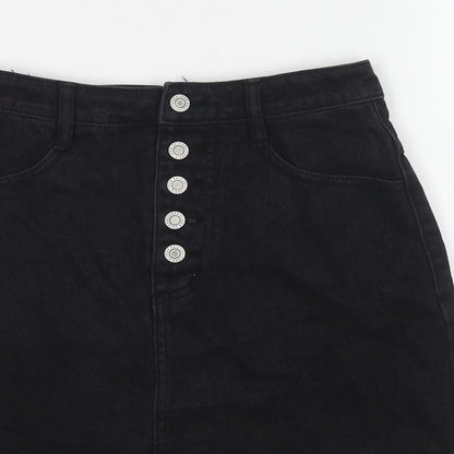 John Galt Womens Black Cotton A-Line Skirt Size S Zip