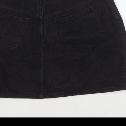 John Galt Womens Black Cotton A-Line Skirt Size S Zip