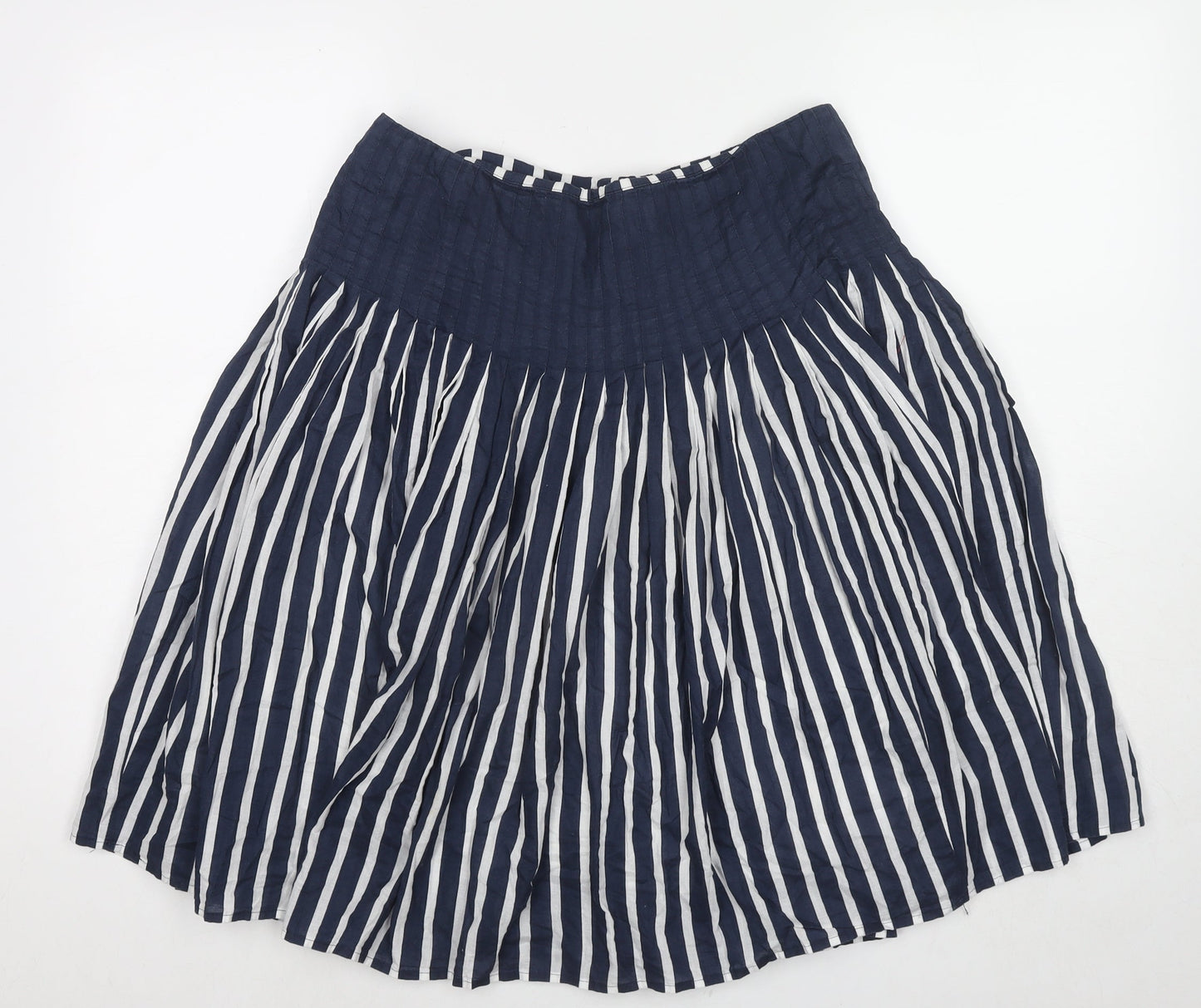 Principles Womens Blue Striped Cotton Pleated Skirt Size 14 Zip