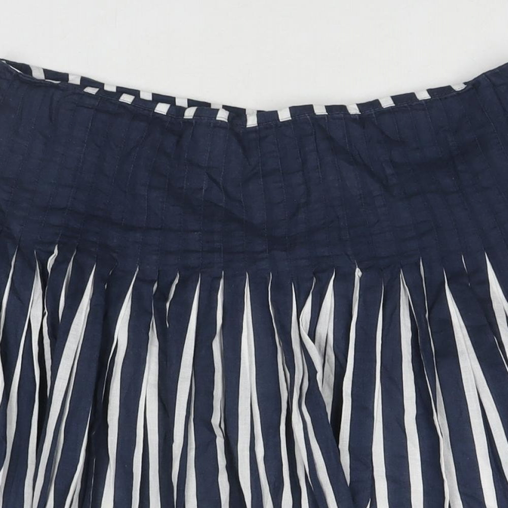 Principles Womens Blue Striped Cotton Pleated Skirt Size 14 Zip