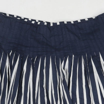 Principles Womens Blue Striped Cotton Pleated Skirt Size 14 Zip