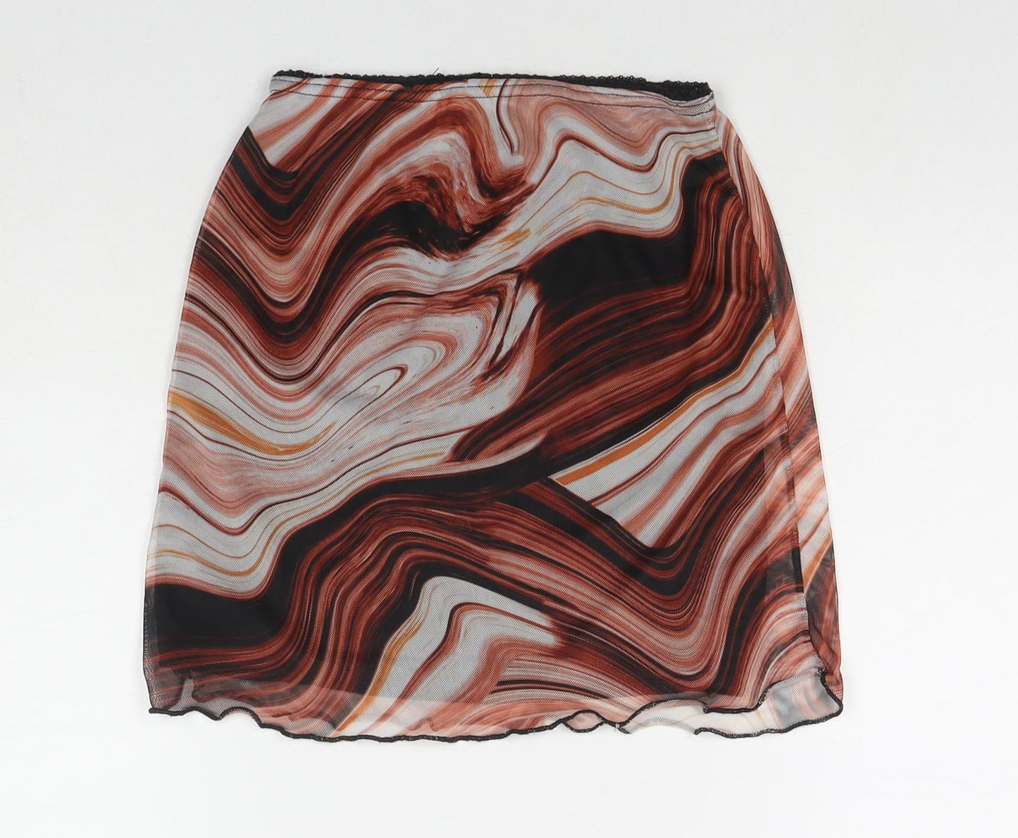 PRETTYLITTLETHING Womens Brown Geometric Polyester Mini Skirt Size 6