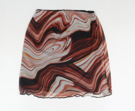 PRETTYLITTLETHING Womens Brown Geometric Polyester Mini Skirt Size 6
