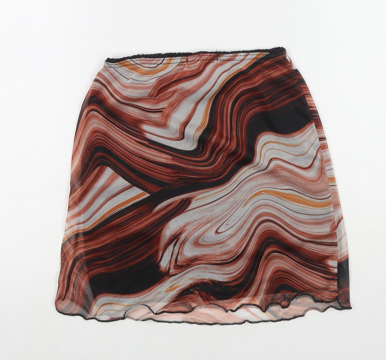 PRETTYLITTLETHING Womens Brown Geometric Polyester Mini Skirt Size 6