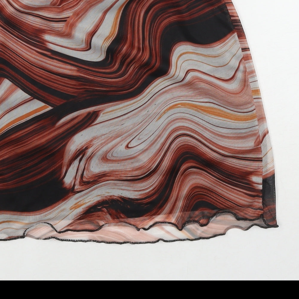 PRETTYLITTLETHING Womens Brown Geometric Polyester Mini Skirt Size 6