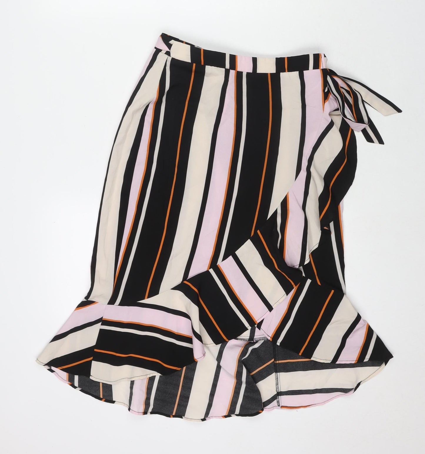 Outrageous Womens Multicoloured Striped Polyester Wrap Skirt Size 8 Tie