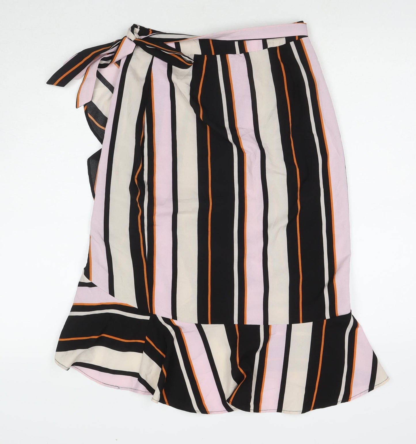 Outrageous Womens Multicoloured Striped Polyester Wrap Skirt Size 8 Tie