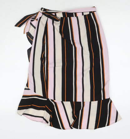Outrageous Womens Multicoloured Striped Polyester Wrap Skirt Size 8 Tie