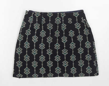 Zara Womens Blue Geometric Polyester Mini Skirt Size S Zip - Embraided