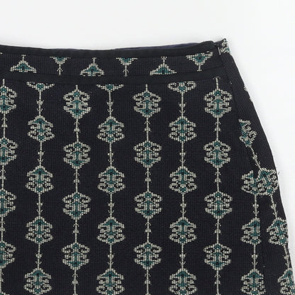 Zara Womens Blue Geometric Polyester Mini Skirt Size S Zip - Embraided