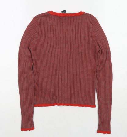 FOREVER 21 Womens Red Round Neck Striped Polyester Pullover Jumper Size S