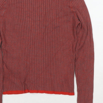 FOREVER 21 Womens Red Round Neck Striped Polyester Pullover Jumper Size S