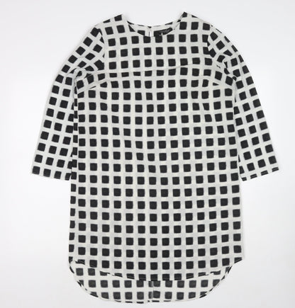 Topshop Womens White Check Polyester A-Line Size 12 Round Neck Pullover