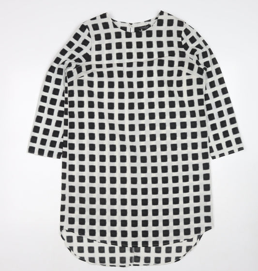Topshop Womens White Check Polyester A-Line Size 12 Round Neck Pullover
