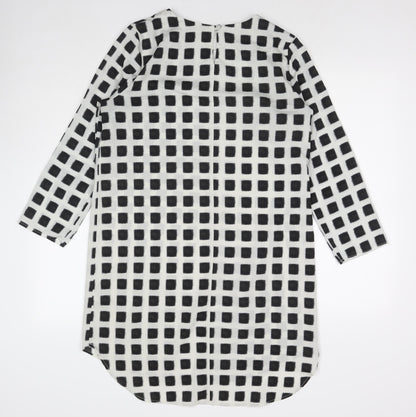 Topshop Womens White Check Polyester A-Line Size 12 Round Neck Pullover